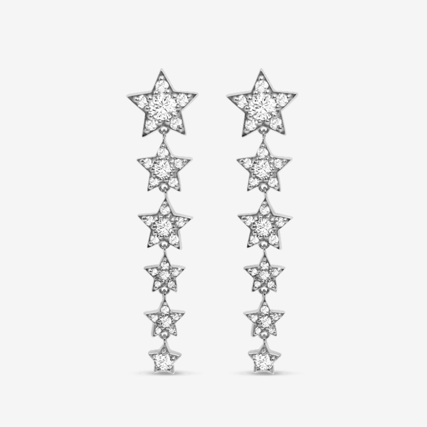 Pavé Stars Long Earrings Silver