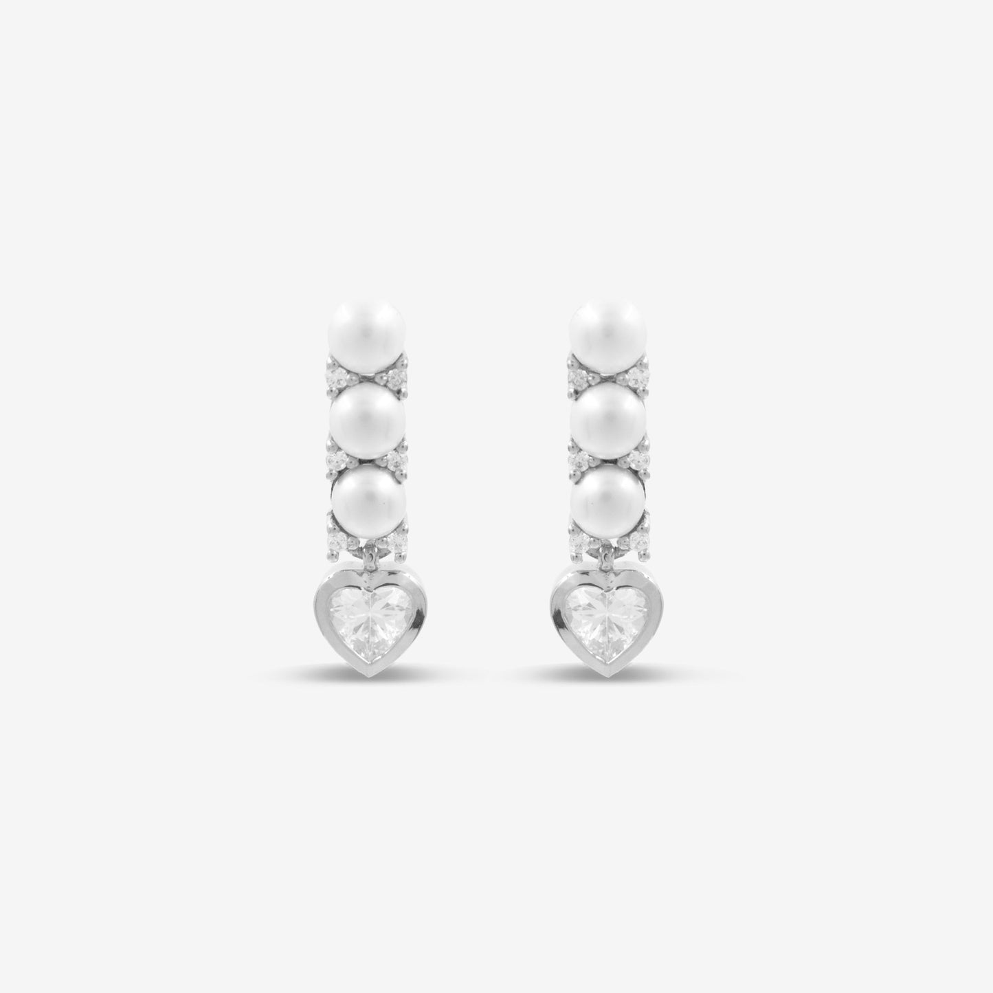 Drop Pearl And Heart Earrings Silver