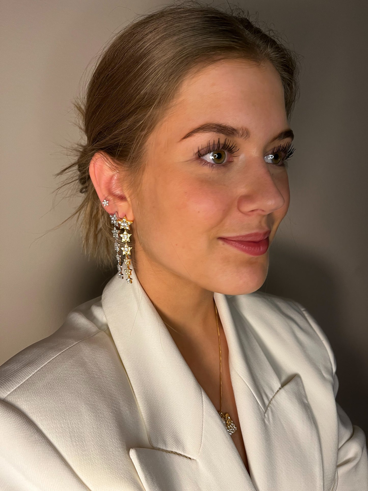 Pavé Stars Long Earrings Silver