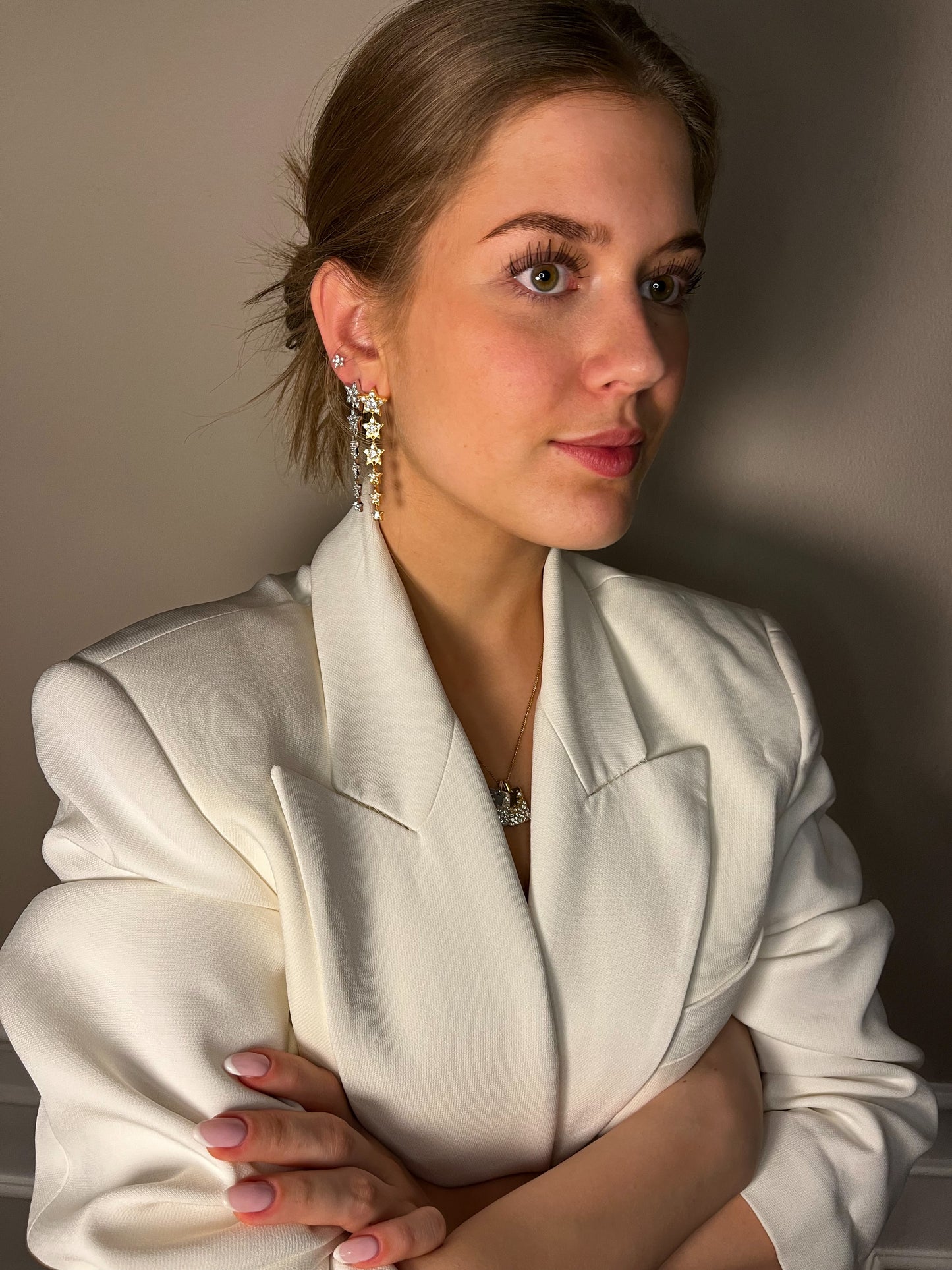 Pavé Stars Long Earrings Silver