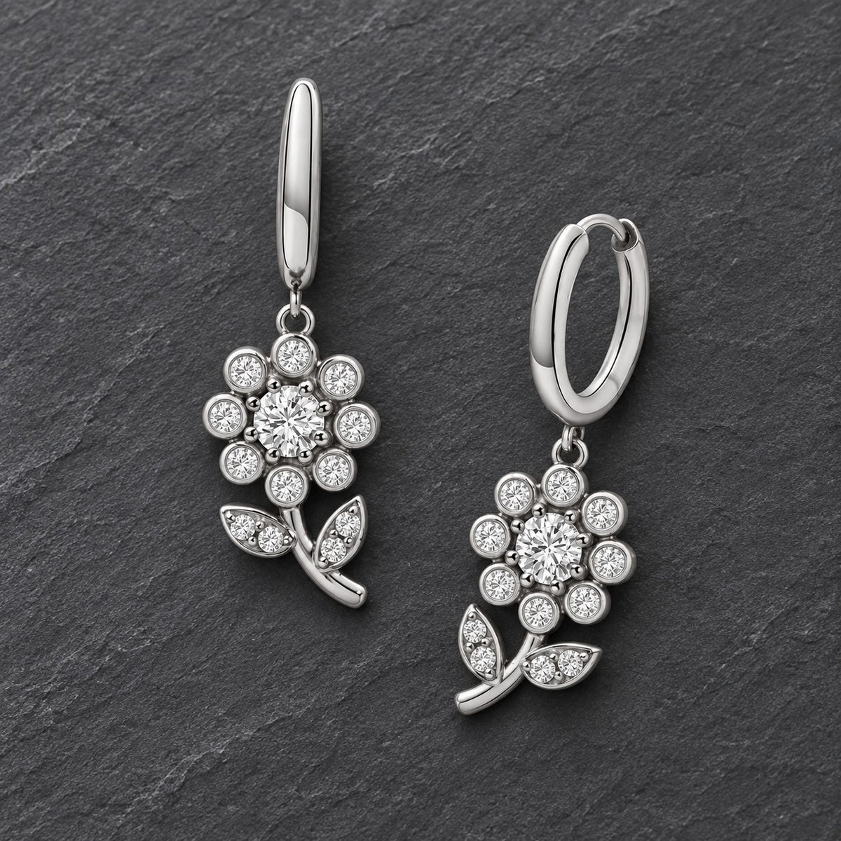 Flower Hoop Earrings Silver