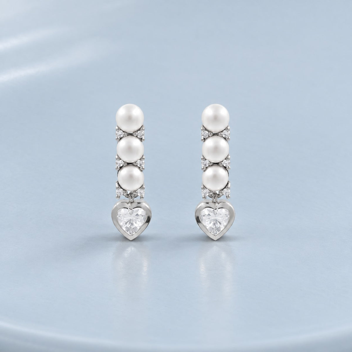 Drop Pearl And Heart Earrings Silver