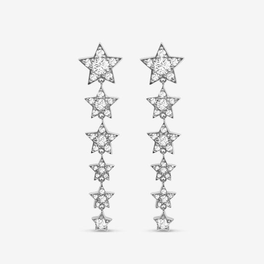 Pavé Stars Long Earrings Silver