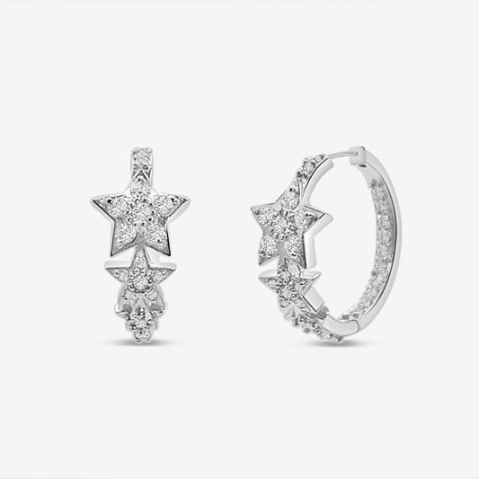 Multi Stars Hoop Earrings Silver