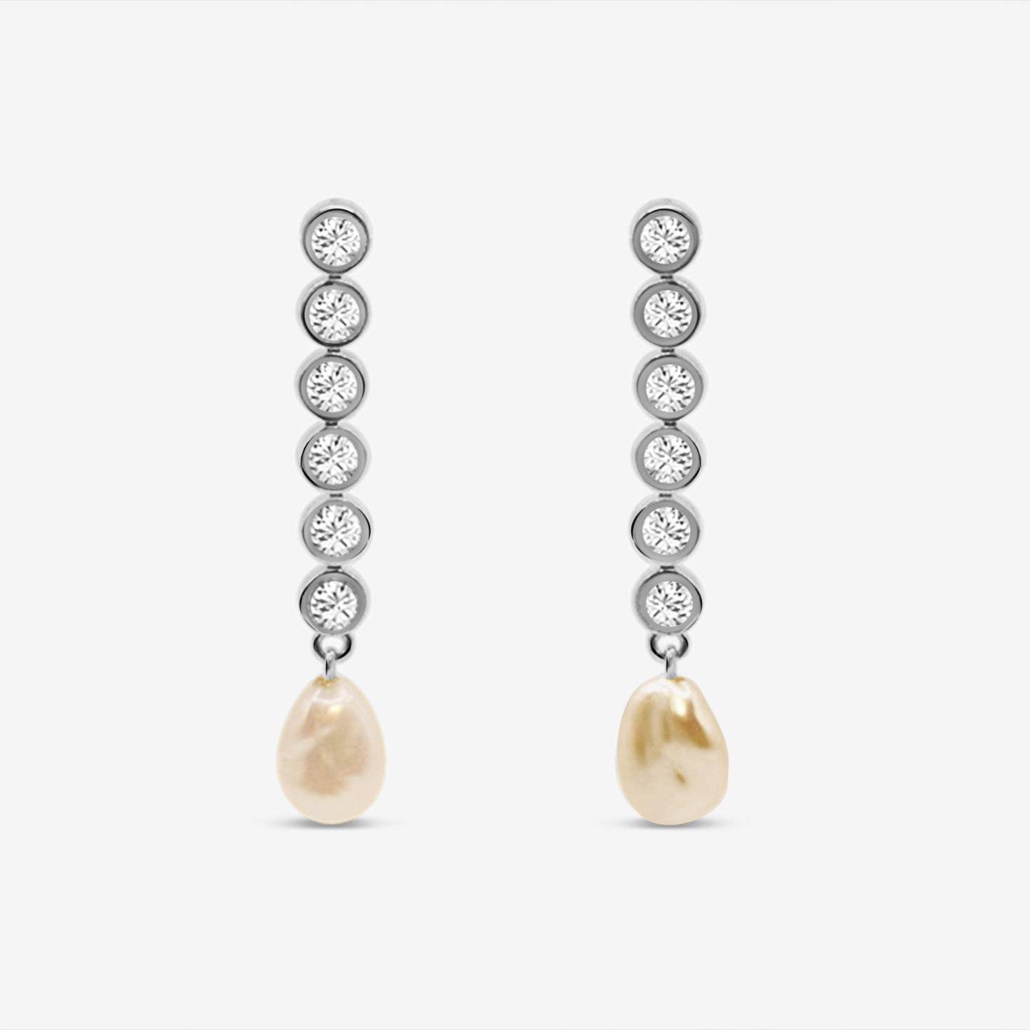 Baroque Pearl Long Drop Earrings Silver