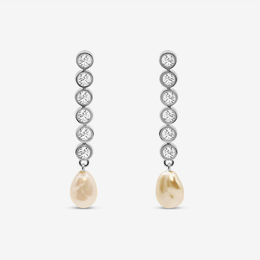 Baroque Pearl Long Drop Earrings Silver