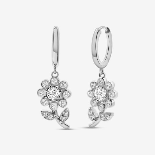 Flower Hoop Earrings Silver