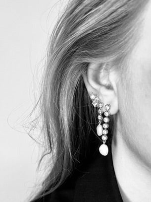 Baroque Pearl Long Drop Earrings Silver
