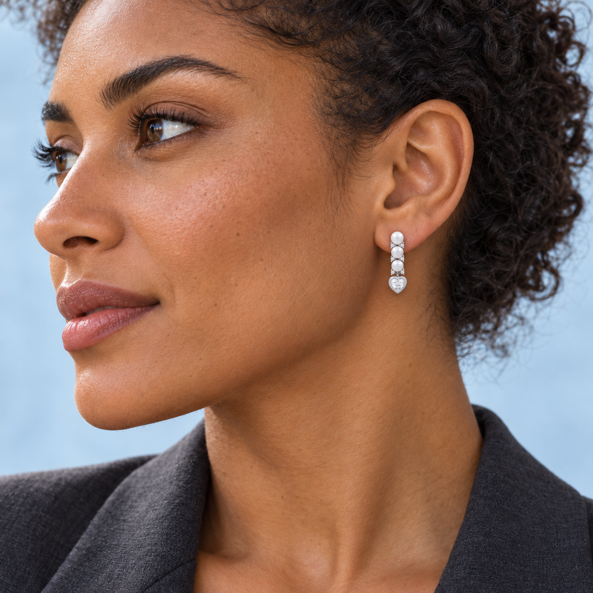 Drop Pearl And Heart Earrings Silver