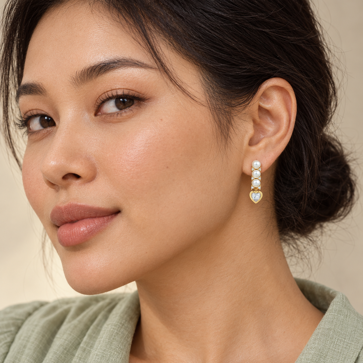 Drop Pearl And Heart Earrings