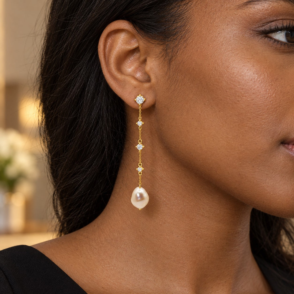 Baroque Pearl Chain Earrings