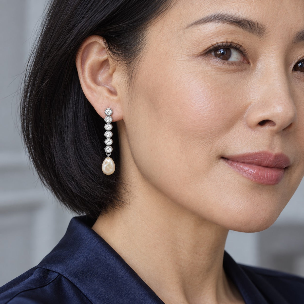 Baroque Pearl Long Drop Earrings Silver