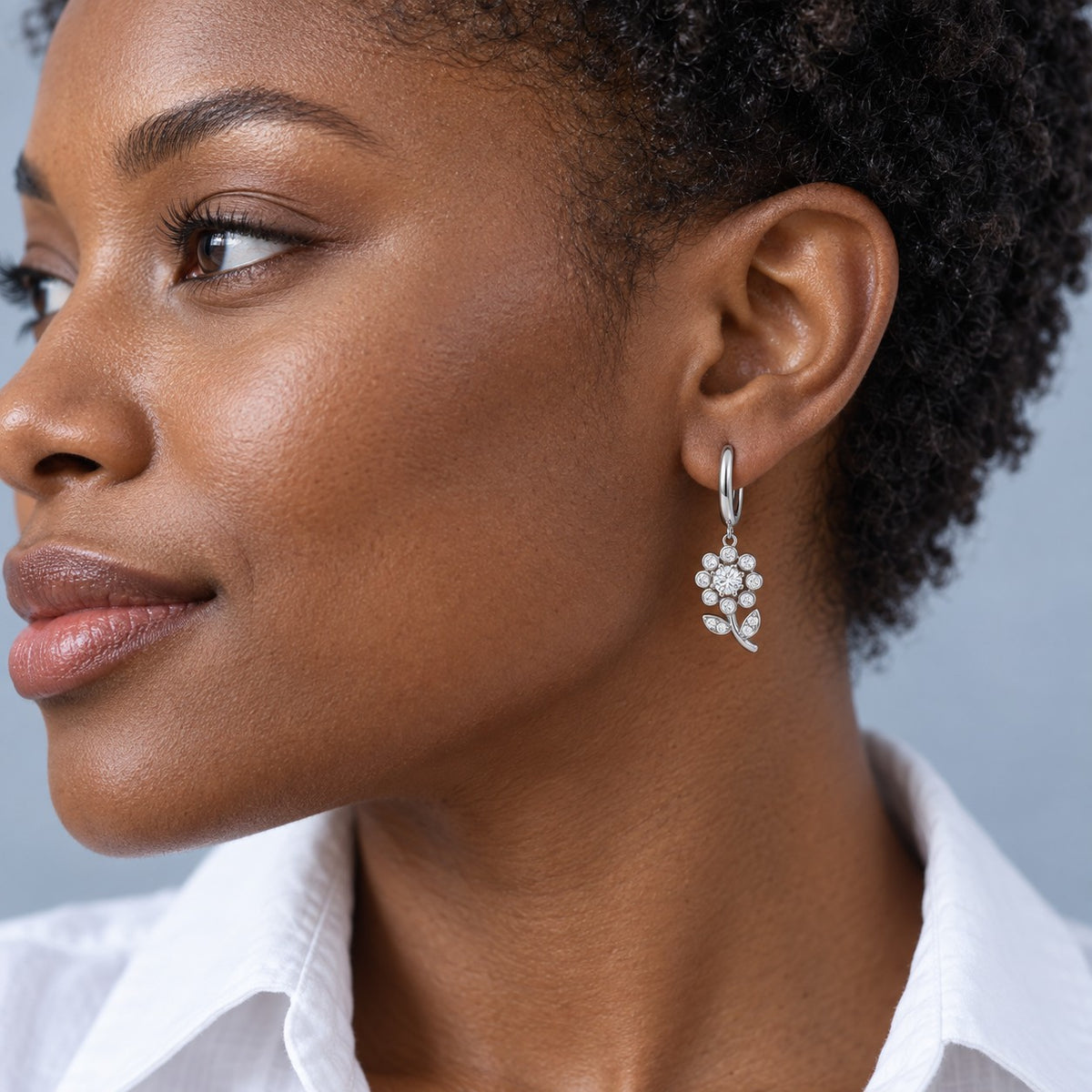 Flower Hoop Earrings Silver