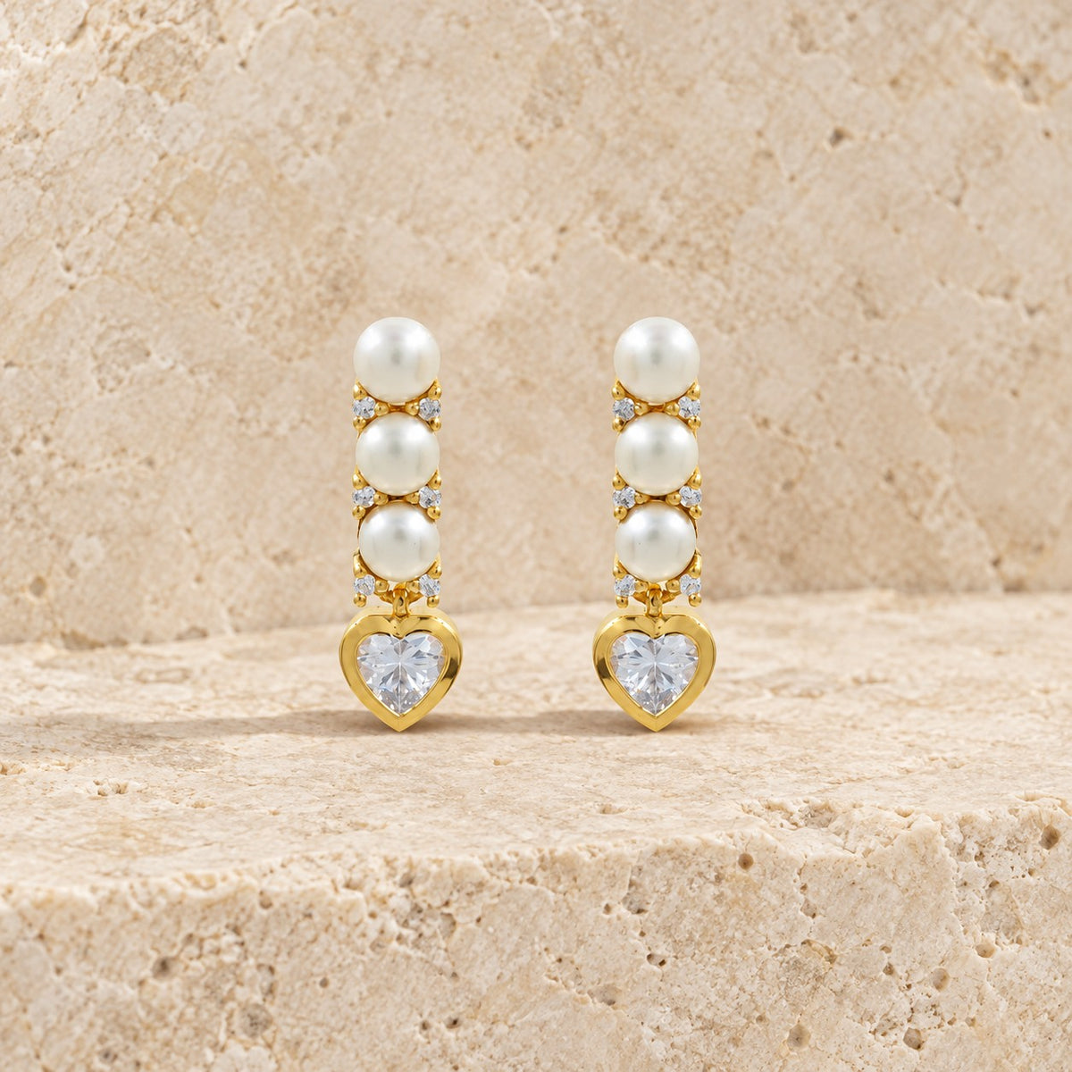 Drop Pearl And Heart Earrings