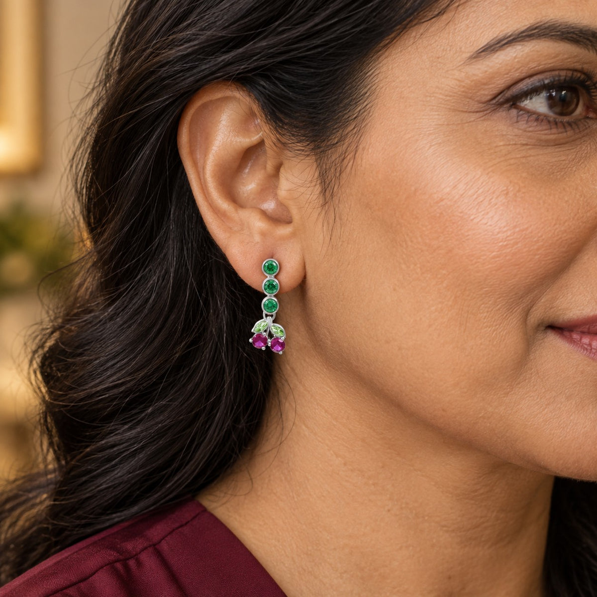 Single Cherry Earring Silver