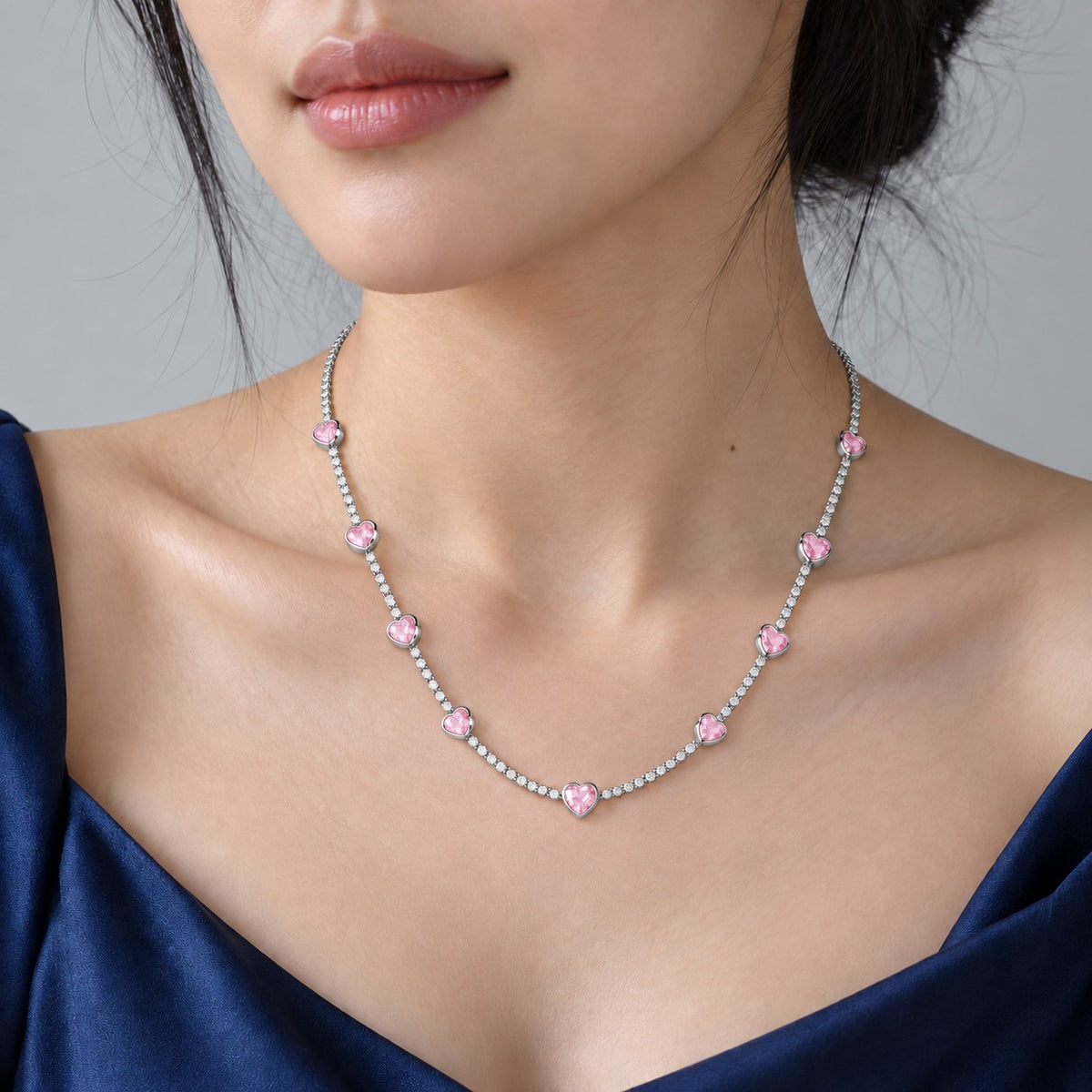 Skinnende Hjerte Collier Halskæde Sølv